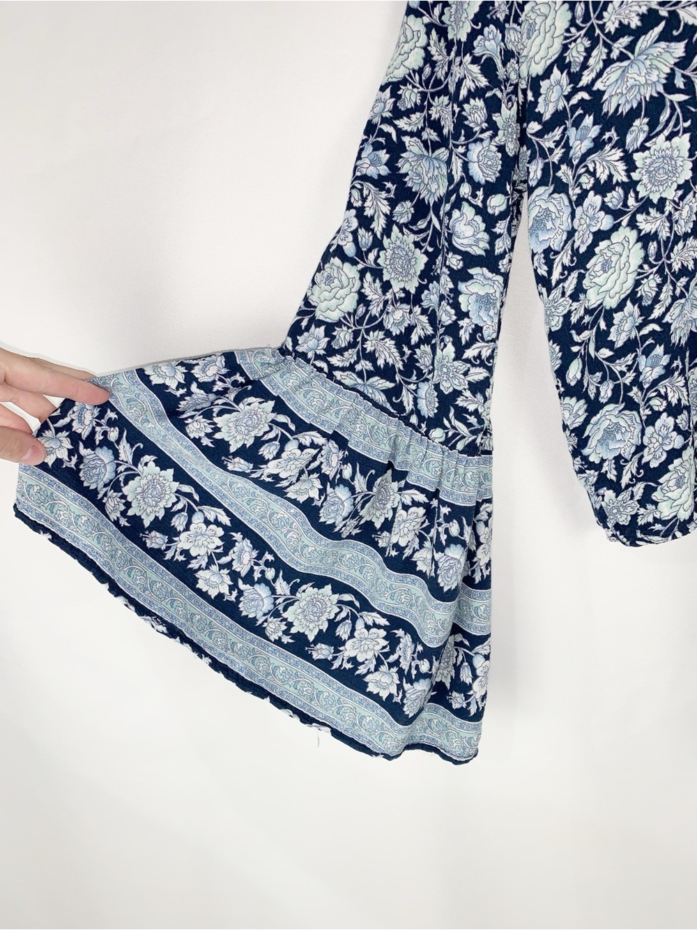 American Eagle Outfitters Boho Bell Sleeve Blouse Blue Floral - Picture 4 of 7